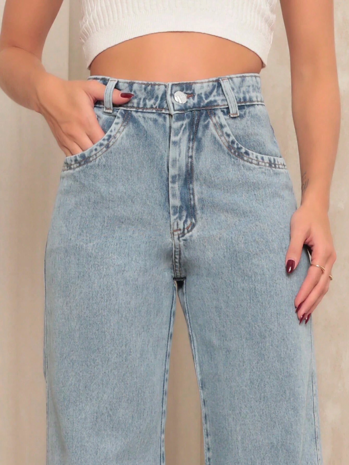 Calça jeans wide leg cintura alta