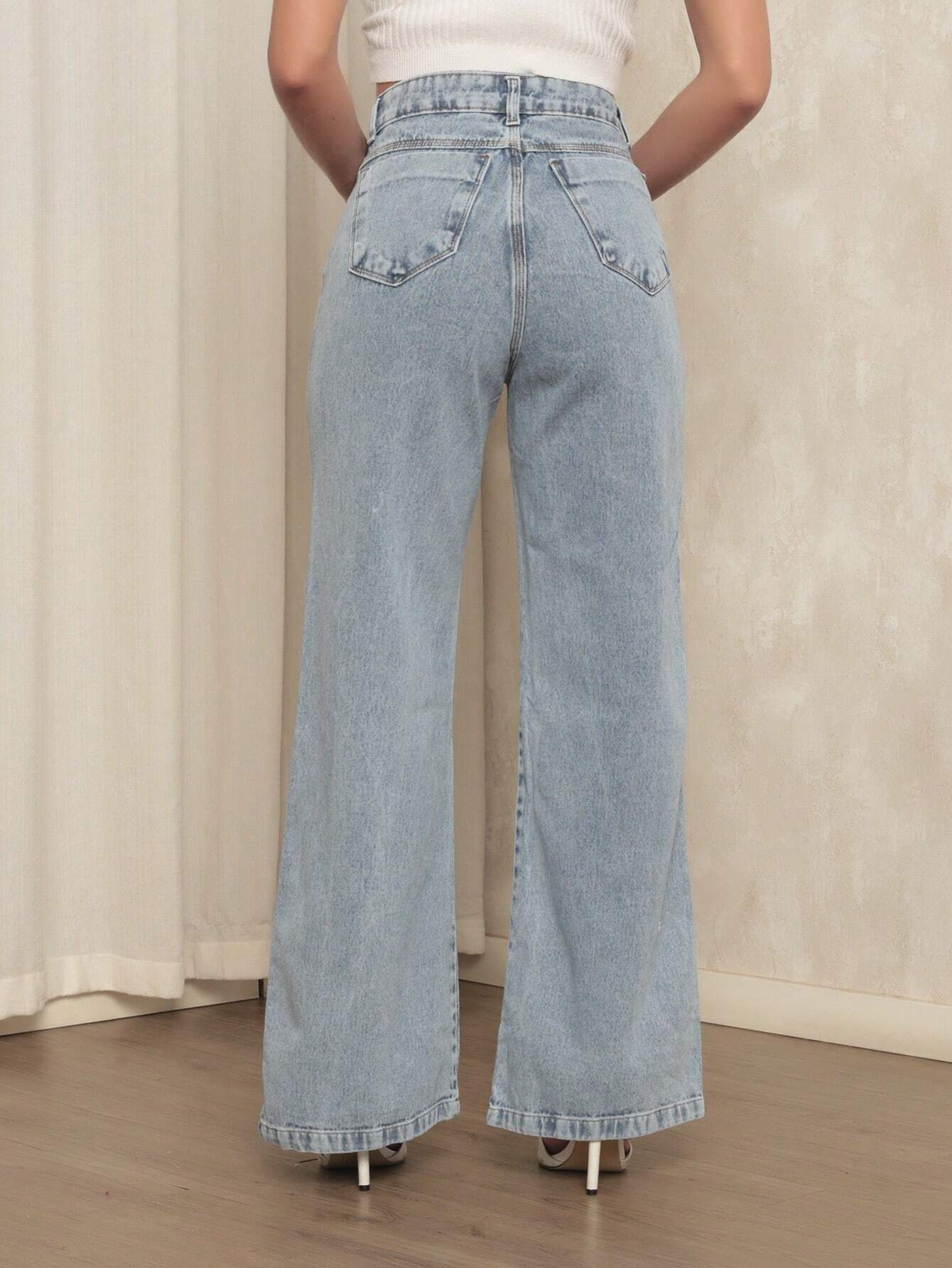 Calça jeans wide leg cintura alta