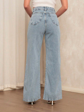 Calça jeans wide leg cintura alta